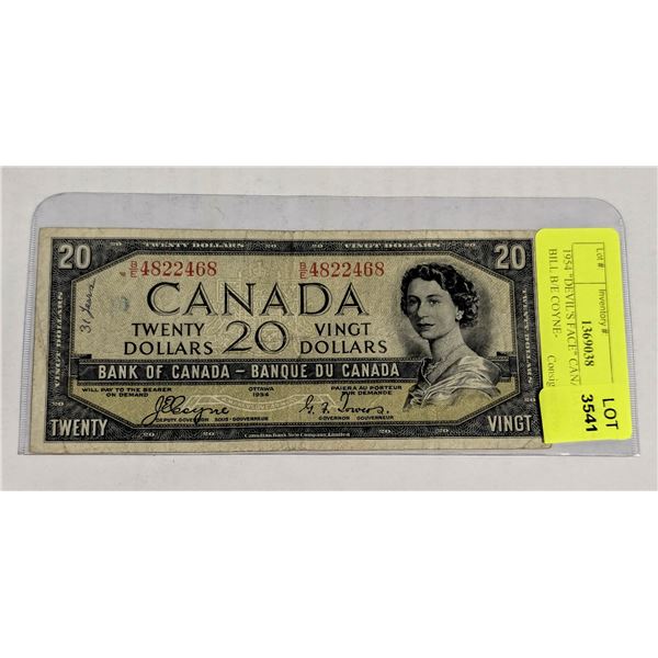 1954 "DEVIL'S FACE" CANADA $20 BILL B/E COYNE-