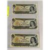 3 SEQUENTIAL 1973 CANADA $1 BILLS