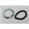 #48-NATURAL BLACK OBSIDIAN& FLOURITE BRACELET