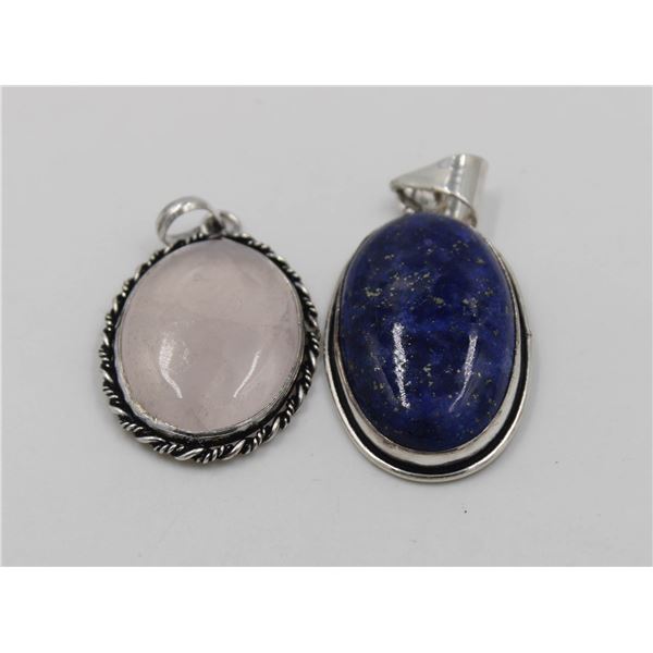 #85-NATURAL ROSE QUARZT & LAPIZ LAZULI  PENDANT