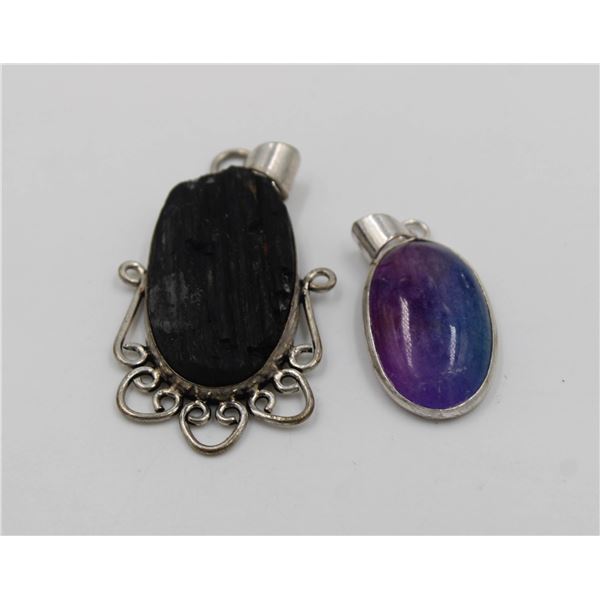 #90-NATURAL BLACK TOURMALINE & RAINBOW SOLAR QZ