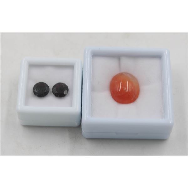 #37-UNHEATED DARK RED GARNET 3.80 CT & AGATE 10.65