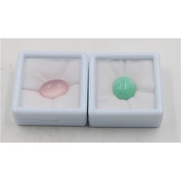 #41-NATURAL CHRYSOPRASE 8.05 CT & ROSE QUARTZ 10.2
