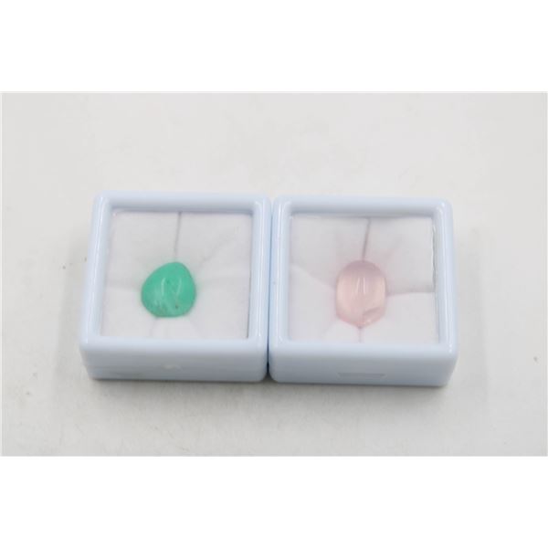 #43-NATURAL CHRYSOPRASE 7.75CT& ROSE QUARTZ 12.30C