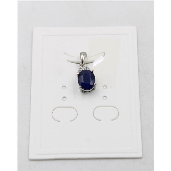 #170-HEATED BLUE SAPPHIRE & CZ  PENDANT