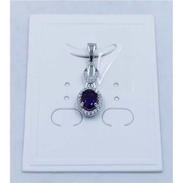 #208-UNHEATED AMETHYST & WHITE ZIRCON PENDANT