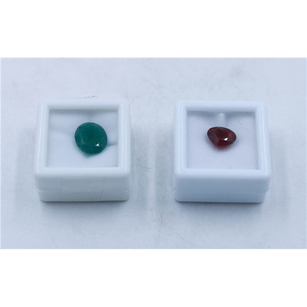 #255-UNTREATED GARNET 3.61 CT & GREEN AGATE 4.30CT