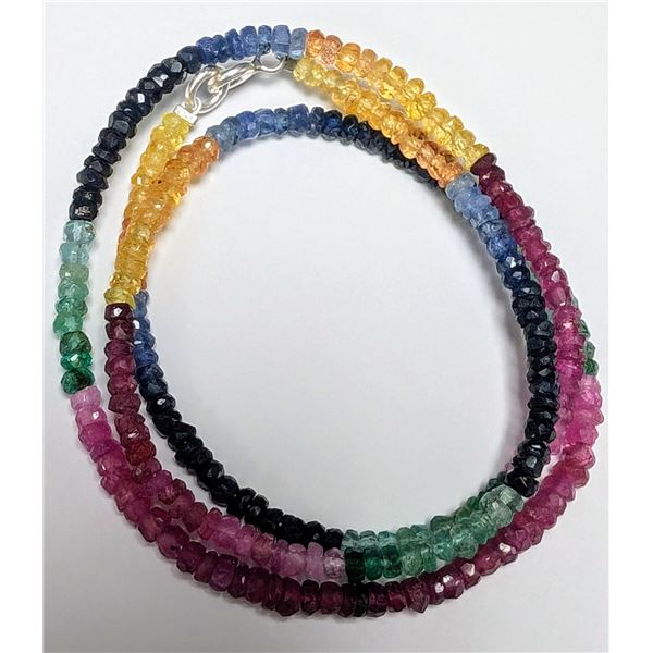 BZ2096-97J SILVER RUBY SAPPHIRE EMERALD NECKLACE