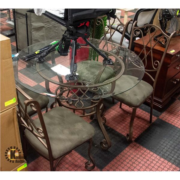 METAL AND GLASS TABLE WITH 4 CHAIRS