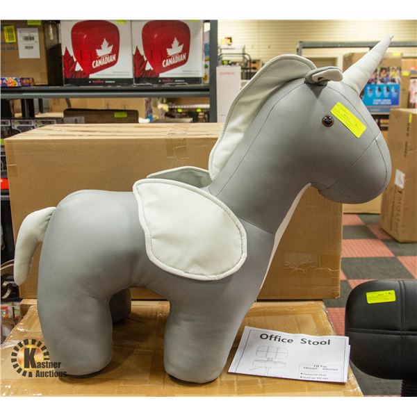 NEW AUA CROWN PU LEATHER GREY UNICORN OTTOMAN