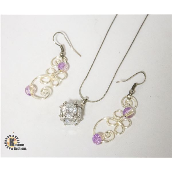 ESTATE 925 SILVER AMETHYST EARRINGS & SOLITAIRE
