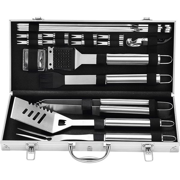 NEW 20PCS STEEL BBQ TOOL SET WITH ALUMINIUM CASE