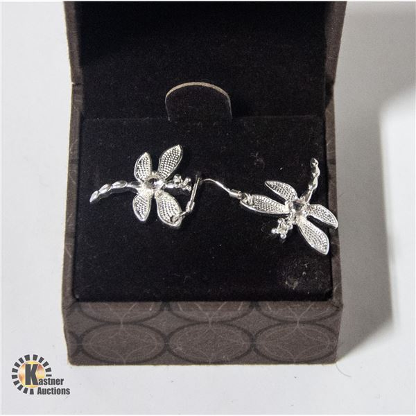 PAIR OF 925 SILVER DRAGONFLY EARRINGS IN BOX