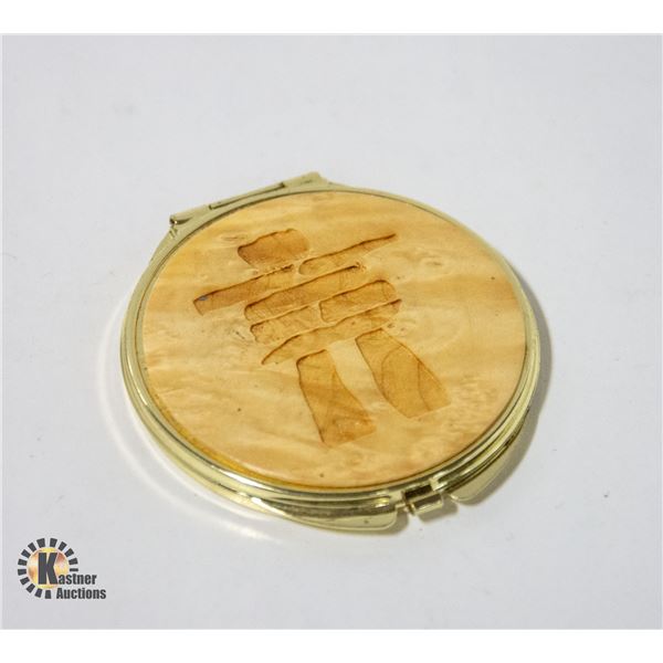 VINTAGE INUKSHUK BOX ELDER BURL COMPACT MIRROR