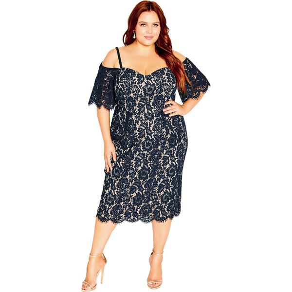 NEW CITY CHIC LARGE NAVY DRESS LACE WHISPER FF