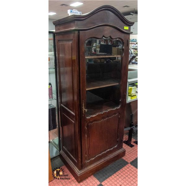 ESTATE WOOD AND GLASS CABINET WITH KEY