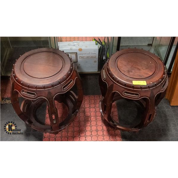 PAIR OF WOODEN STOOLS MADE TO LOOK LIKE METAL