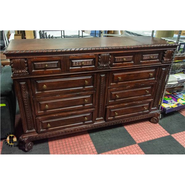 LARGE SOLID WOOD 8 DRAWER DRESSER 68" X 20" X 43"