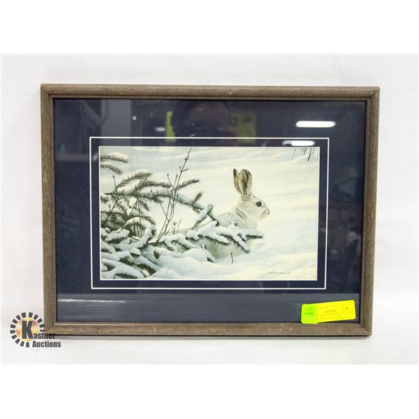ROBERT BATEMAN PRINT FRAMED, WINTER SNOWSHOE HARE