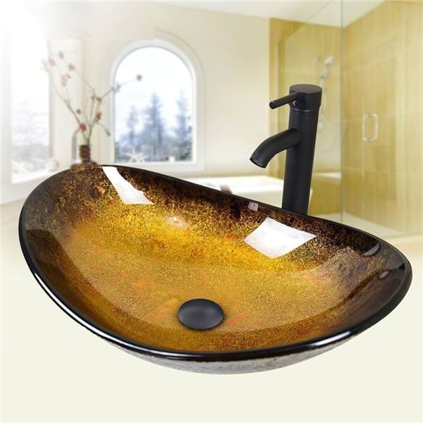 NEW BOAT SHAPE CHROME POP UP DRAIN GLASS SINK