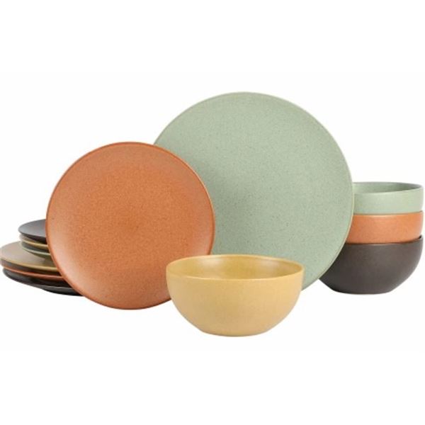 NEW 12PC GIBSON REACTIVE GLAZE DINNERWARE SET