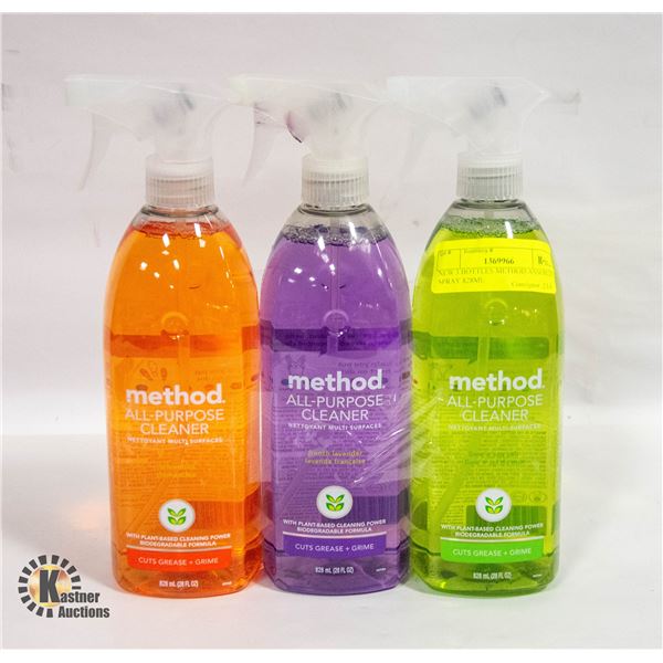 NEW X 3 BOTTLES METHOD ASSORTED SPRAY 828ML