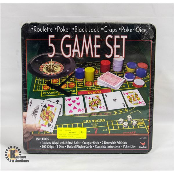 NEW SEALED 5 GAMES SET ROULETTE, POKER,
