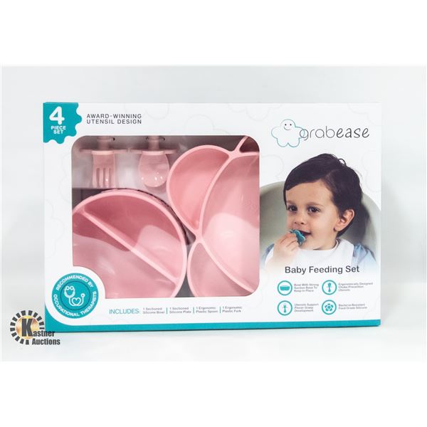 GRABS SILICONE BOWL PLATE CUTLERY SET PINK
