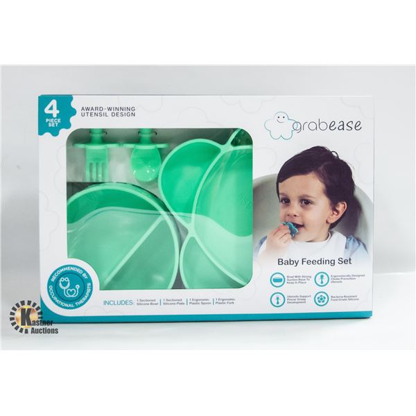 GRABEASE SILICONE BOWL PLATE CUTLERY SET GREEN