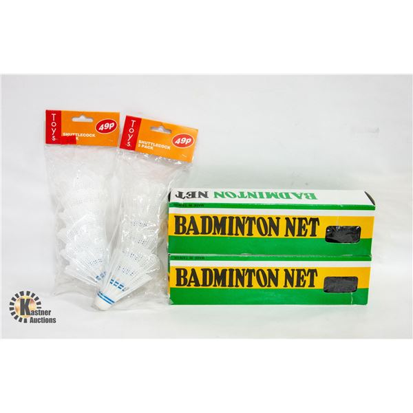 TWO BADMINTON NETS, AND 12 BIRDIES