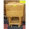 4 WOODEN FOLDING TV TABLES W/STORAGE RACK