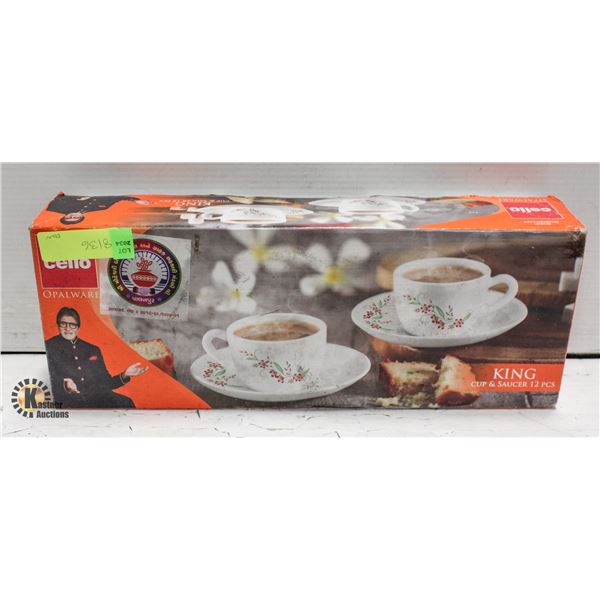 CELLO CHIP RESISTANT 12PC KING CUP AND SAUCERS