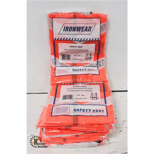 10 NEW IRONWEAR SAFETY VESTS: ONE SIZE FITS ALL
