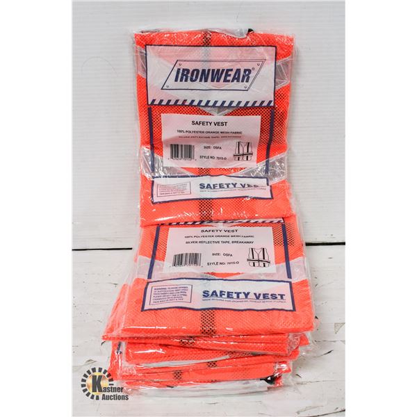 10 NEW IRONWEAR SAFETY VESTS: ONE SIZE FITS ALL