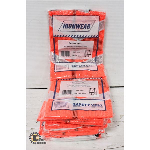 10 NEW IRONWEAR SAFETY VESTS: ONE SIZE FITS ALL