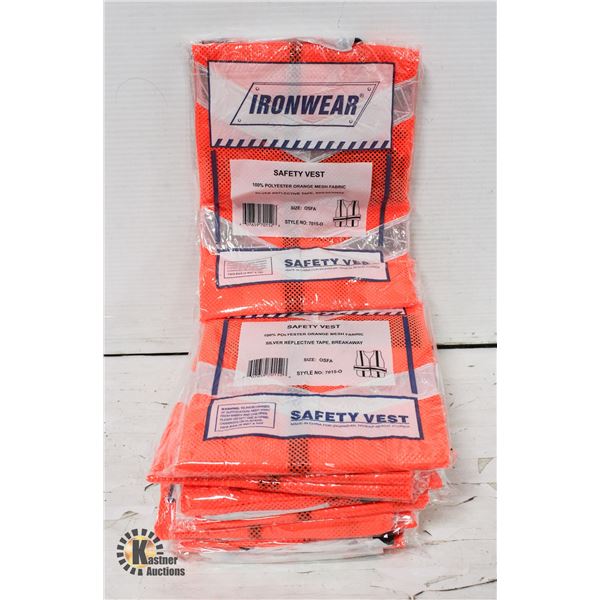 10 NEW IRONWEAR SAFETY VESTS: ONE SIZE FITS ALL