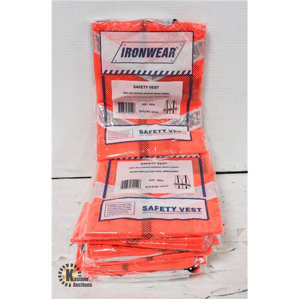 10 NEW IRONWEAR SAFETY VESTS: ONE SIZE FITS ALL