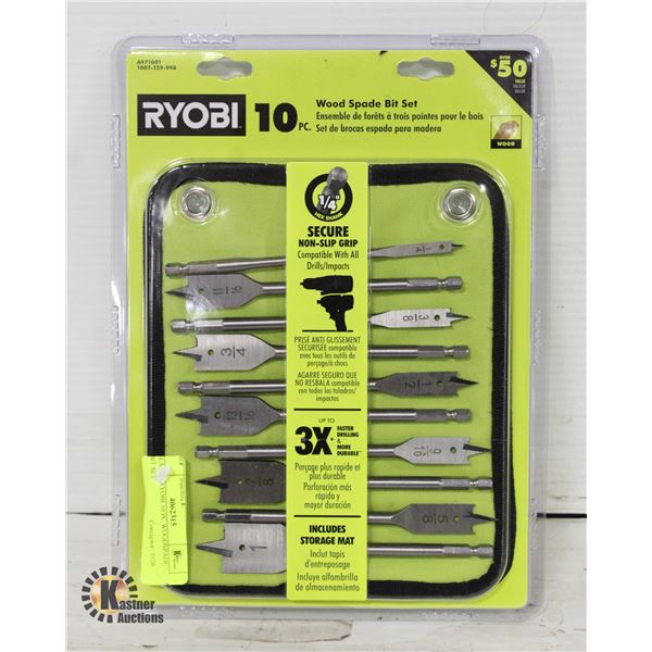 SEALED RYOBI 10 PC WOODSPADE BIT SET