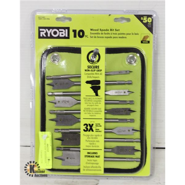 SEALED RYOBI 10 PC WOODSPADE BIT SET