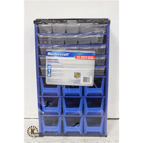 NEW MASTERCRAFT PARTS CABINET 25 BINS 9 DRAWERS