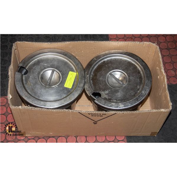 2X STEEL SOUP POTS W. SLOTTED LIDS, COMMRSIAL