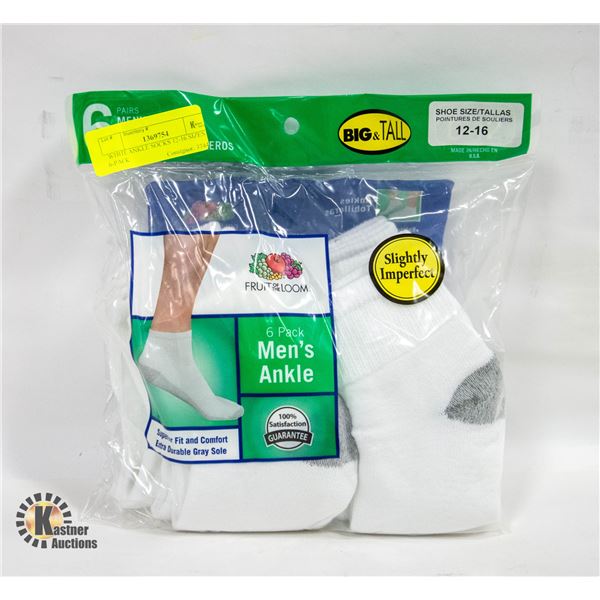 WHITE ANKLE SOCKS 12-16 SIZES 6-PACK