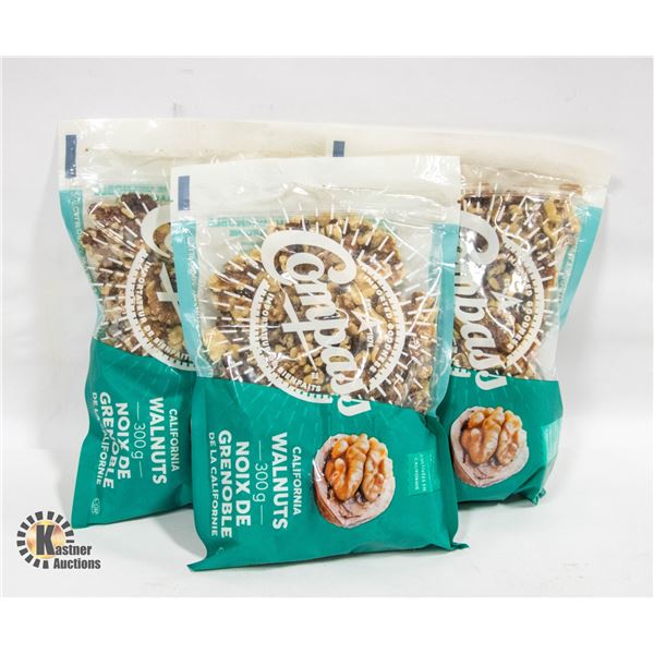 3 CALIFORNIA WALNUT PACKS 300 GRAM BAGS BB 6/24