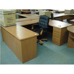 Oak Executive U-Shaped Bowfront Double Ped Desk
