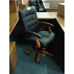 Oak Framed Black Leather Midback Gaslift Chair