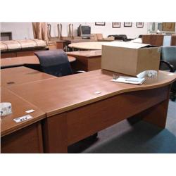 Oak L-Shaped Semi Bowfront Executive Desk