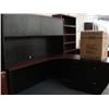 Image 1 : Mahogany & Black L-Shaped Suite W/hutch