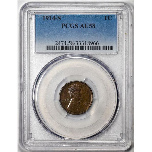 1914-S Lincoln Wheat Cent Coin PCGS AU58