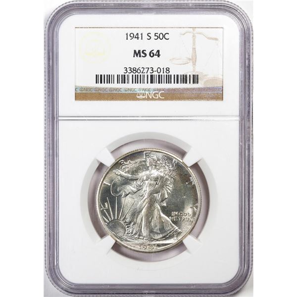 1941-S Walking Liberty Half Dollar Coin NGC MS64