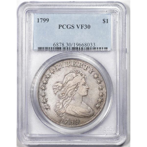 1799 $1 Draped Bust Silver Dollar Coin PCGS VF30
